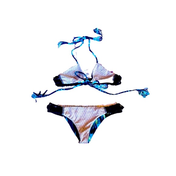 Acacia Kenya Blue and Yellow Crocheted Tribal Print Bikini - Picture 8 of 13